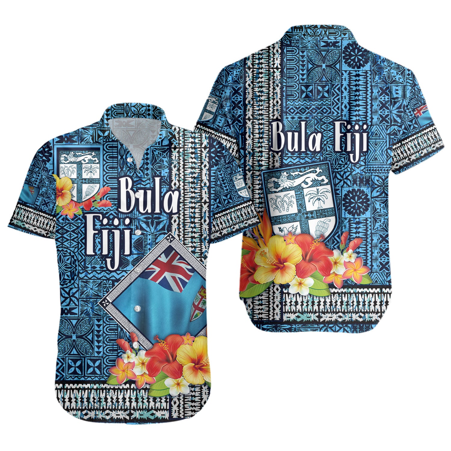 Fiji Short Sleeve Shirt Bula Fiji Masi Tropical Flowers Special Design
