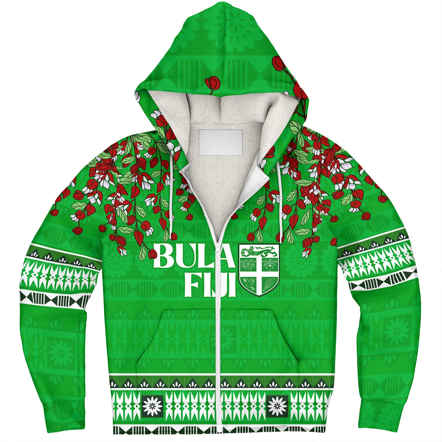 Fiji Sherpa Hoodie Bula Fiji Masi With Tagimaucia Flowers