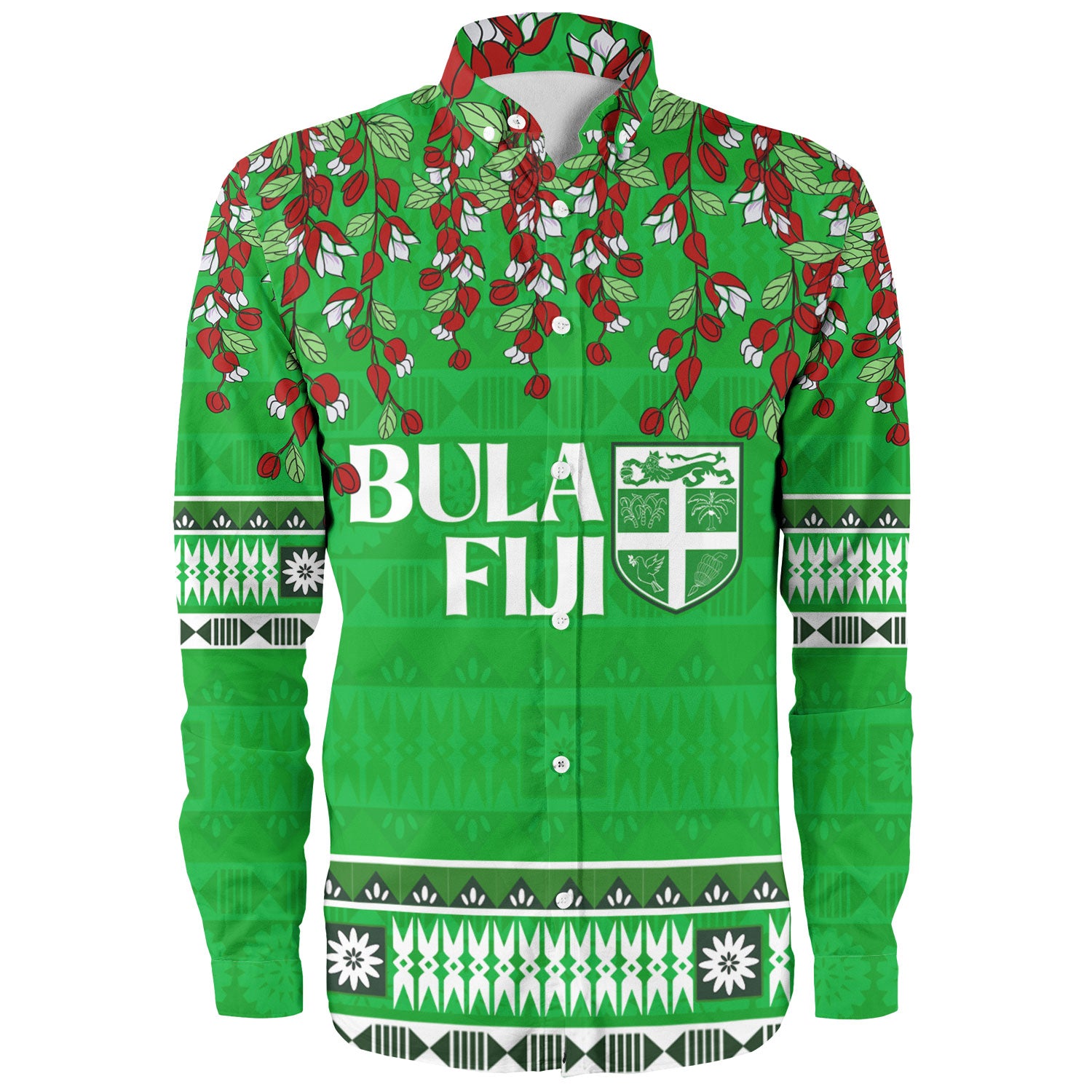 Fiji Long Sleeve Shirt Bula Fiji Masi With Tagimaucia Flowers