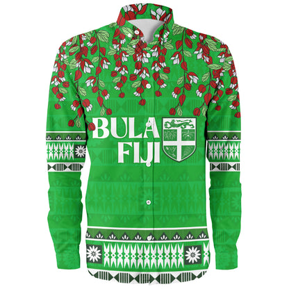 Fiji Long Sleeve Shirt Bula Fiji Masi With Tagimaucia Flowers