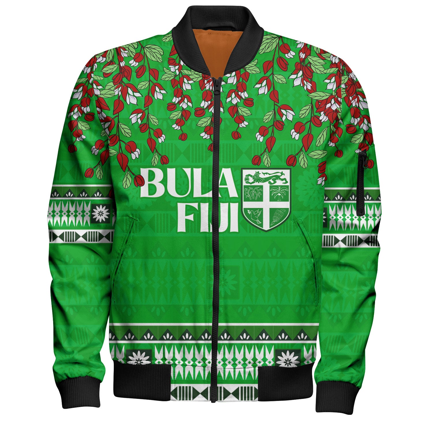 Fiji Bomber Jacket Bula Fiji Masi With Tagimaucia Flowers