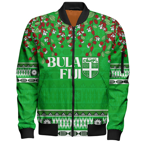 Fiji Bomber Jacket Bula Fiji Masi With Tagimaucia Flowers