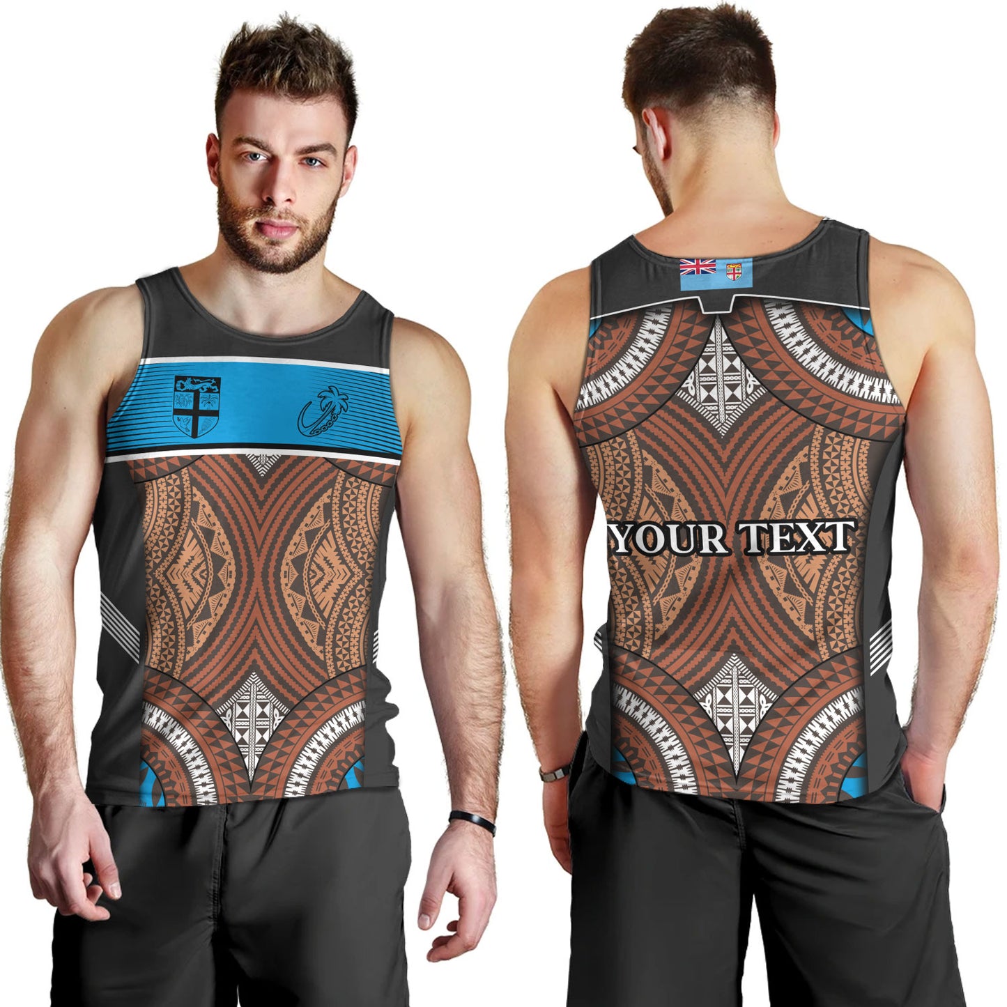 Fiji Tank Top Custom Bula Fiji Rugby Tapa Design