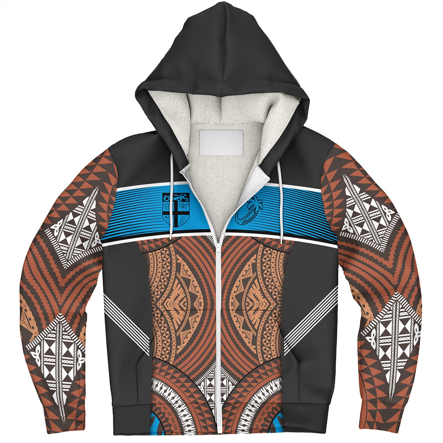Fiji Sherpa Hoodie Custom Bula Fiji Rugby Tapa Design
