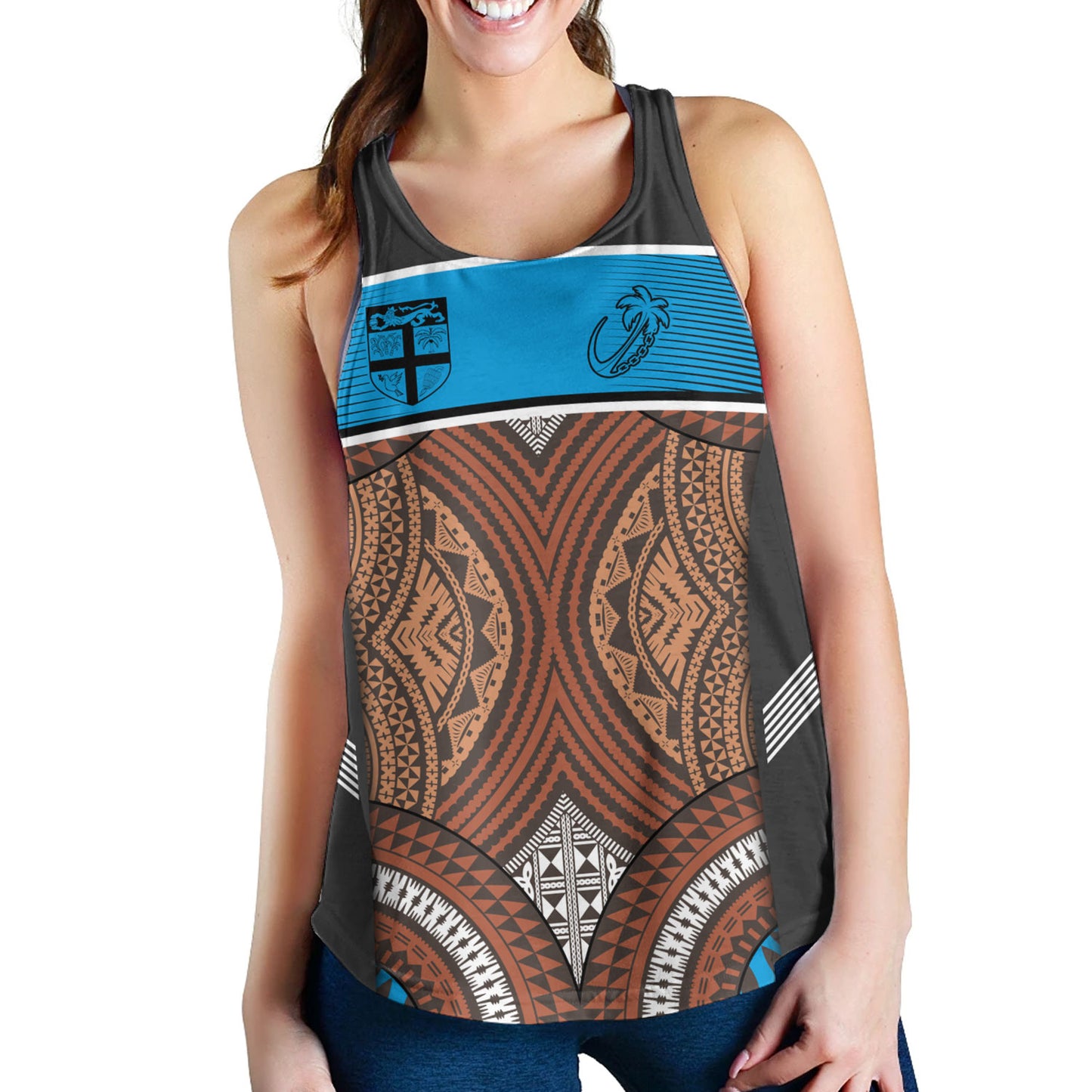 Fiji Women Tank Custom Bula Fiji Rugby Tapa Design