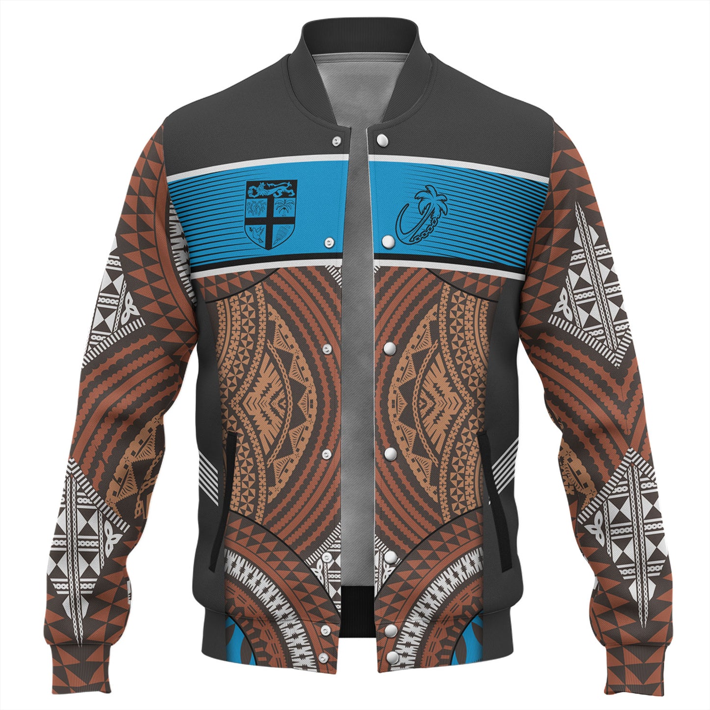 Fiji Baseball Jacket Custom Bula Fiji Rugby Tapa Design