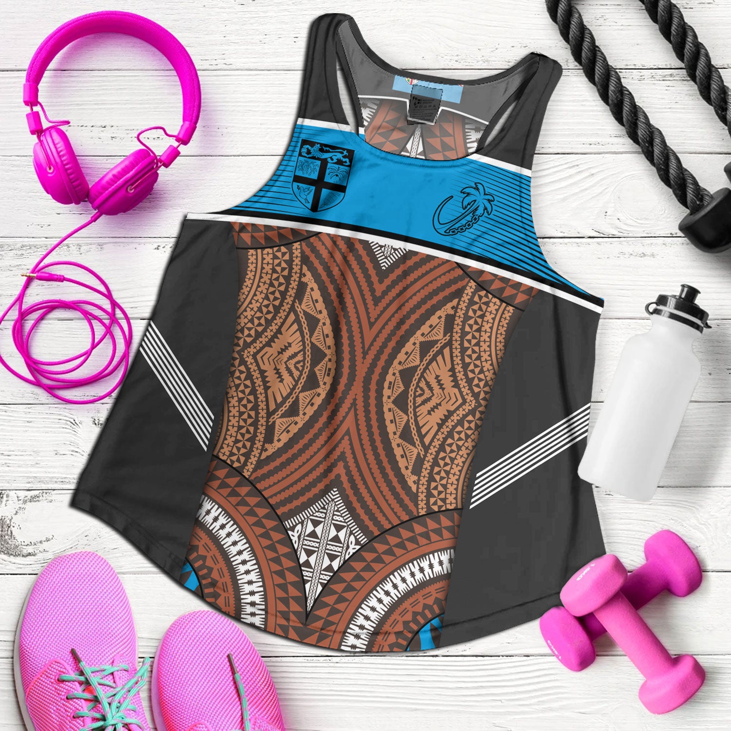 Fiji Women Tank Custom Bula Fiji Rugby Tapa Design
