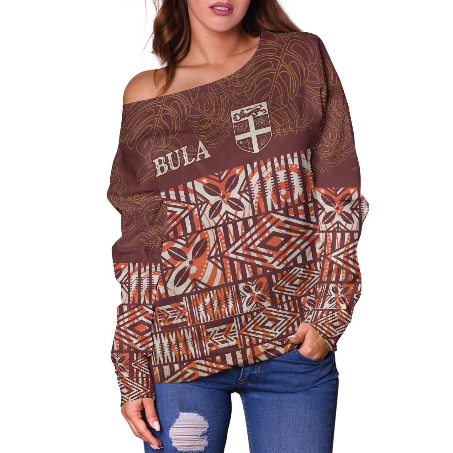 Fiji Off Shoulder Sweatshirt Bula Fiji Wear Vintage Style