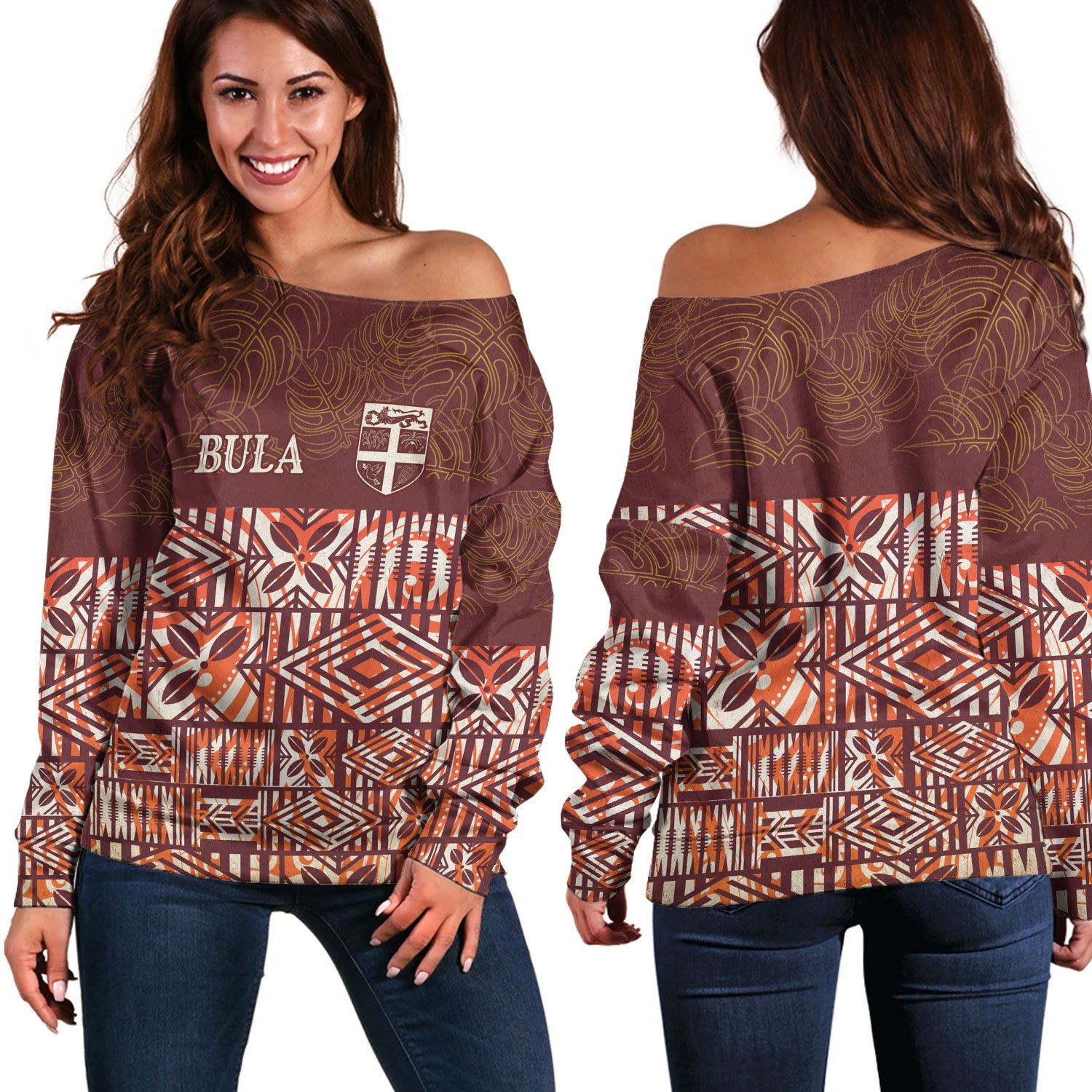 Fiji Off Shoulder Sweatshirt Bula Fiji Wear Vintage Style