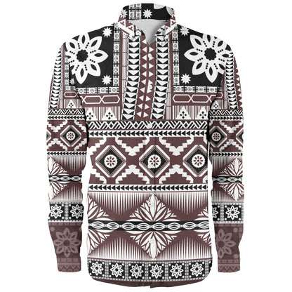 Fiji Long Sleeve Shirt Bula Fijian Masi Tapa Vintage Style