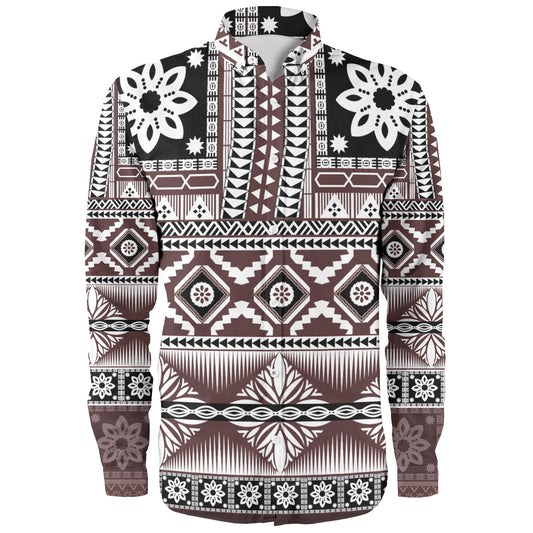 Fiji Long Sleeve Shirt Bula Fijian Masi Tapa Vintage Style