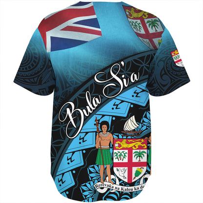 Fiji Custom Personalised Baseball Shirt Bula Si'a Fijian Flag Tapa Patterns Style