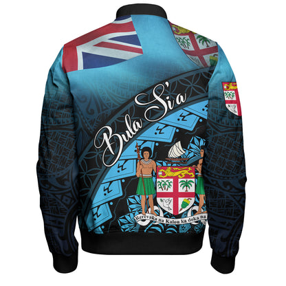 Fiji Custom Personalised Bomber Jacket Bula Si'a Fijian Flag Tapa Patterns Style