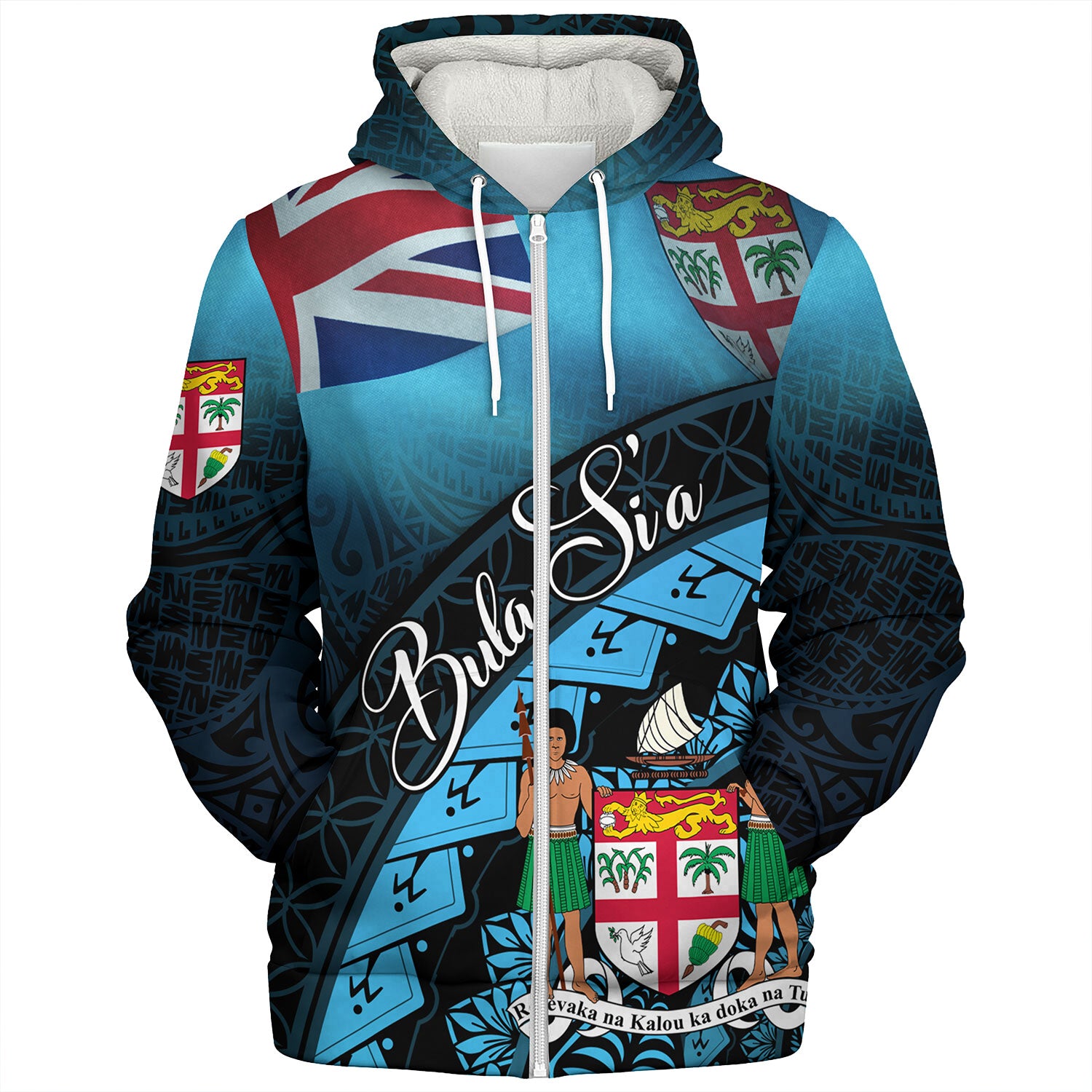 Fiji Custom Personalised Sherpa Hoodie Bula Si'a Fijian Flag Tapa Patterns Style