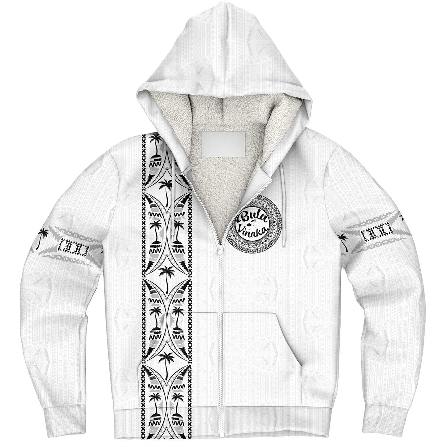 Fiji Sherpa Hoodie Bula Vinaka Tapa Palms Designs