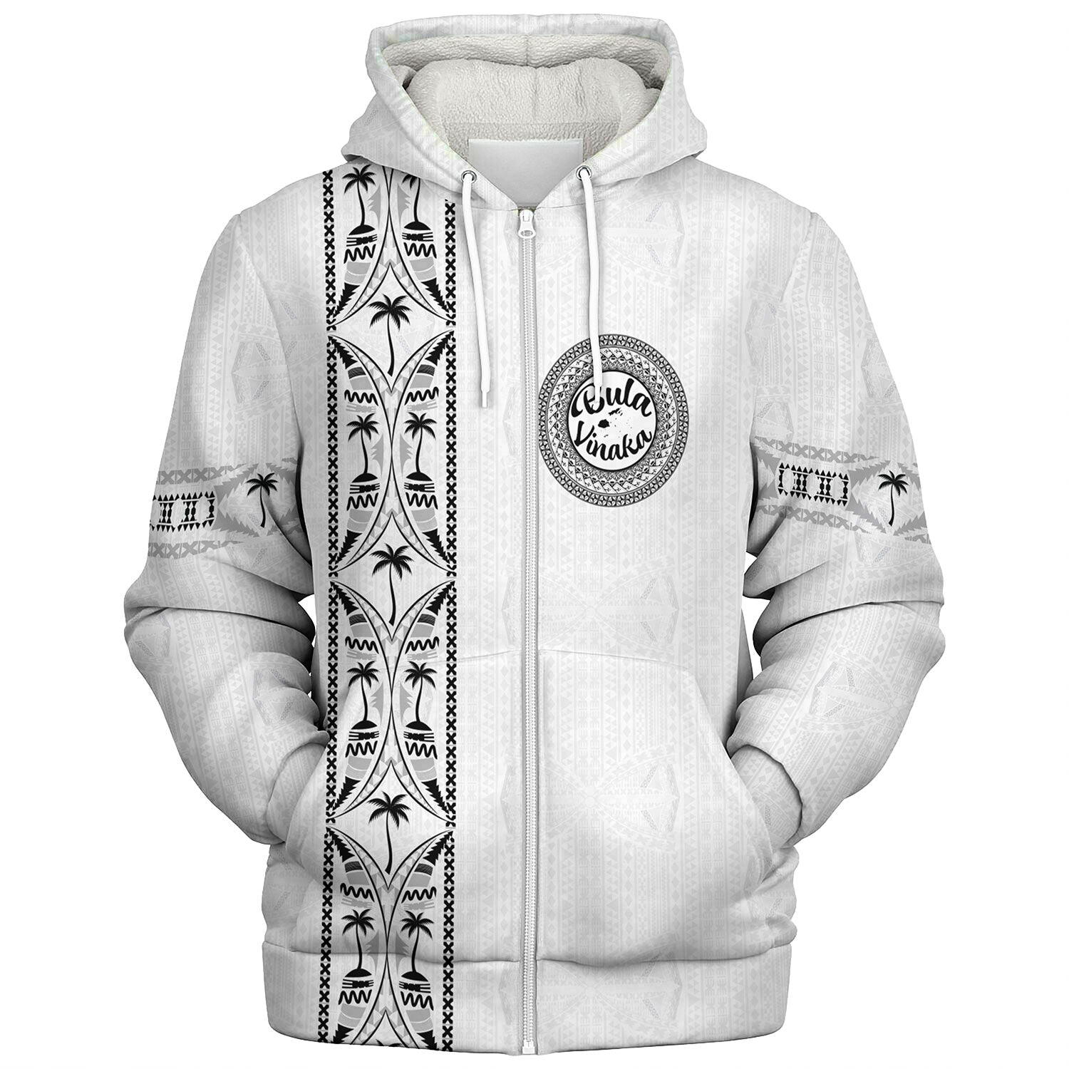Fiji Sherpa Hoodie Bula Vinaka Tapa Palms Designs