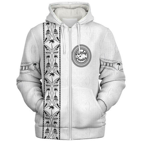 Fiji Sherpa Hoodie Bula Vinaka Tapa Palms Designs
