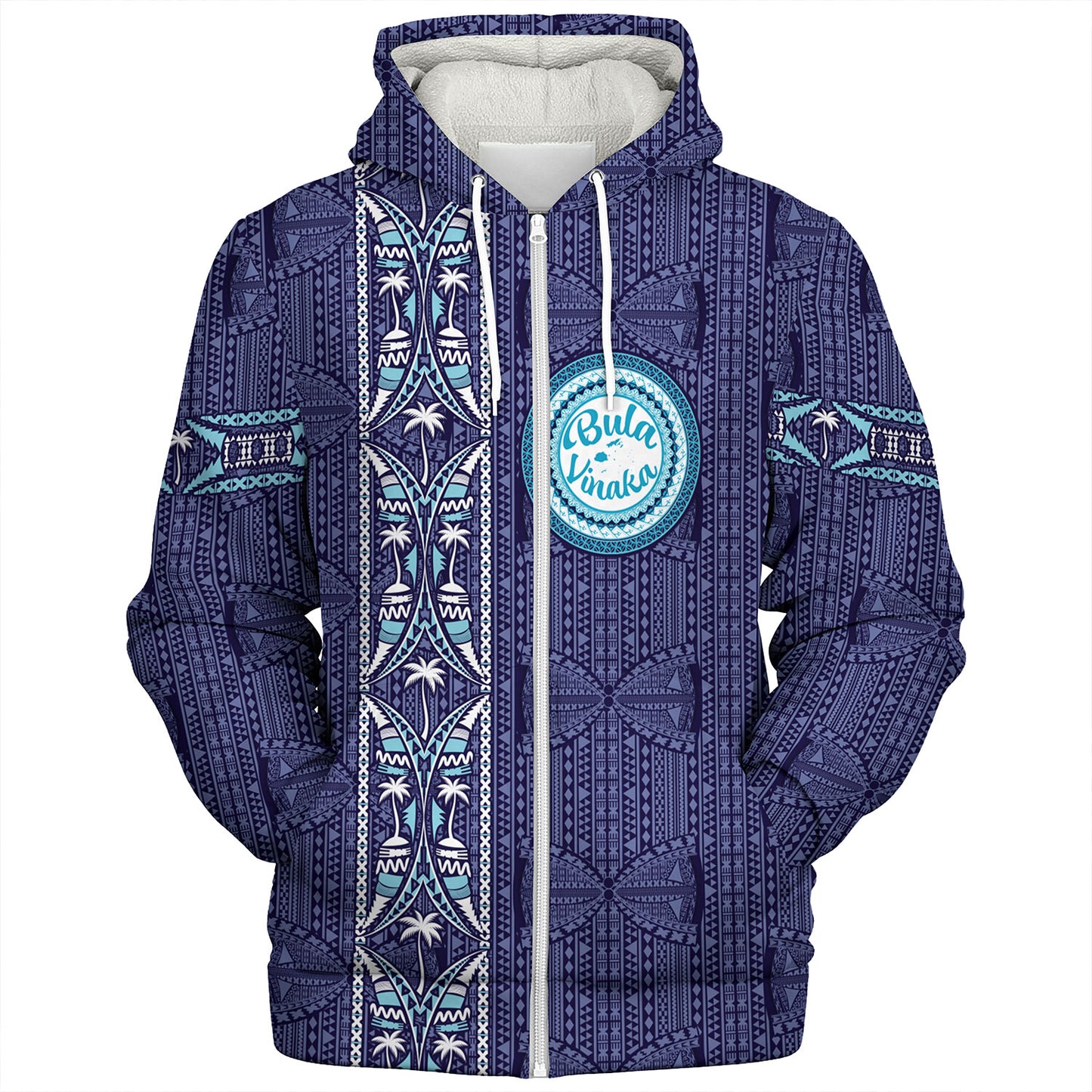 Fiji Sherpa Hoodie Bula Vinaka Tapa Palms Designs