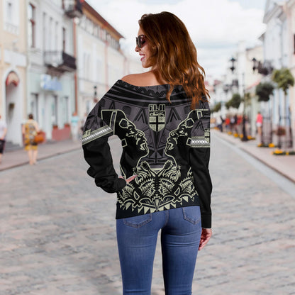 Fiji Off Shoulder Sweatshirt Fiji Bati Masi Tapa Style