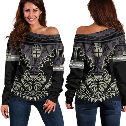 Fiji Off Shoulder Sweatshirt Fiji Bati Masi Tapa Style
