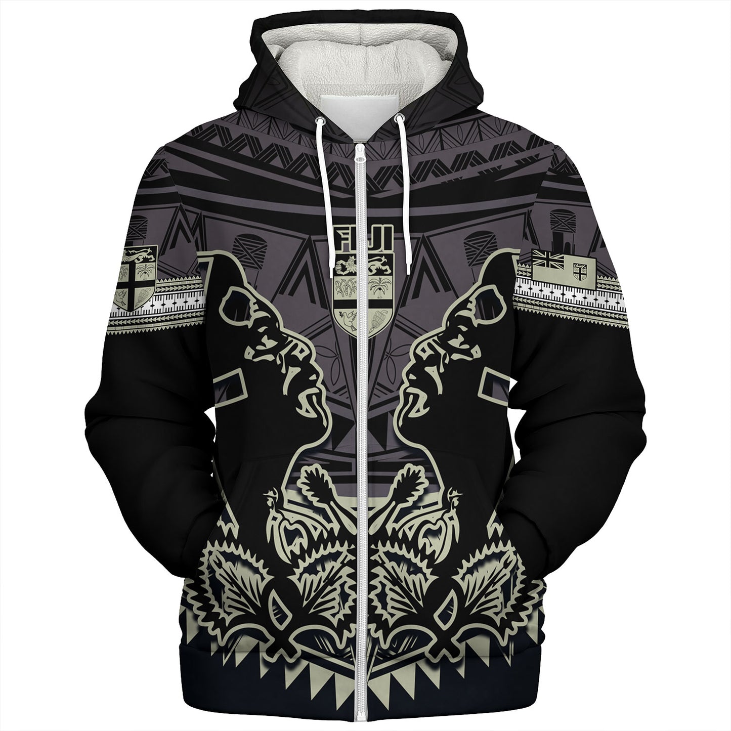 Fiji Sherpa Hoodie Fiji Bati Masi Tapa Style