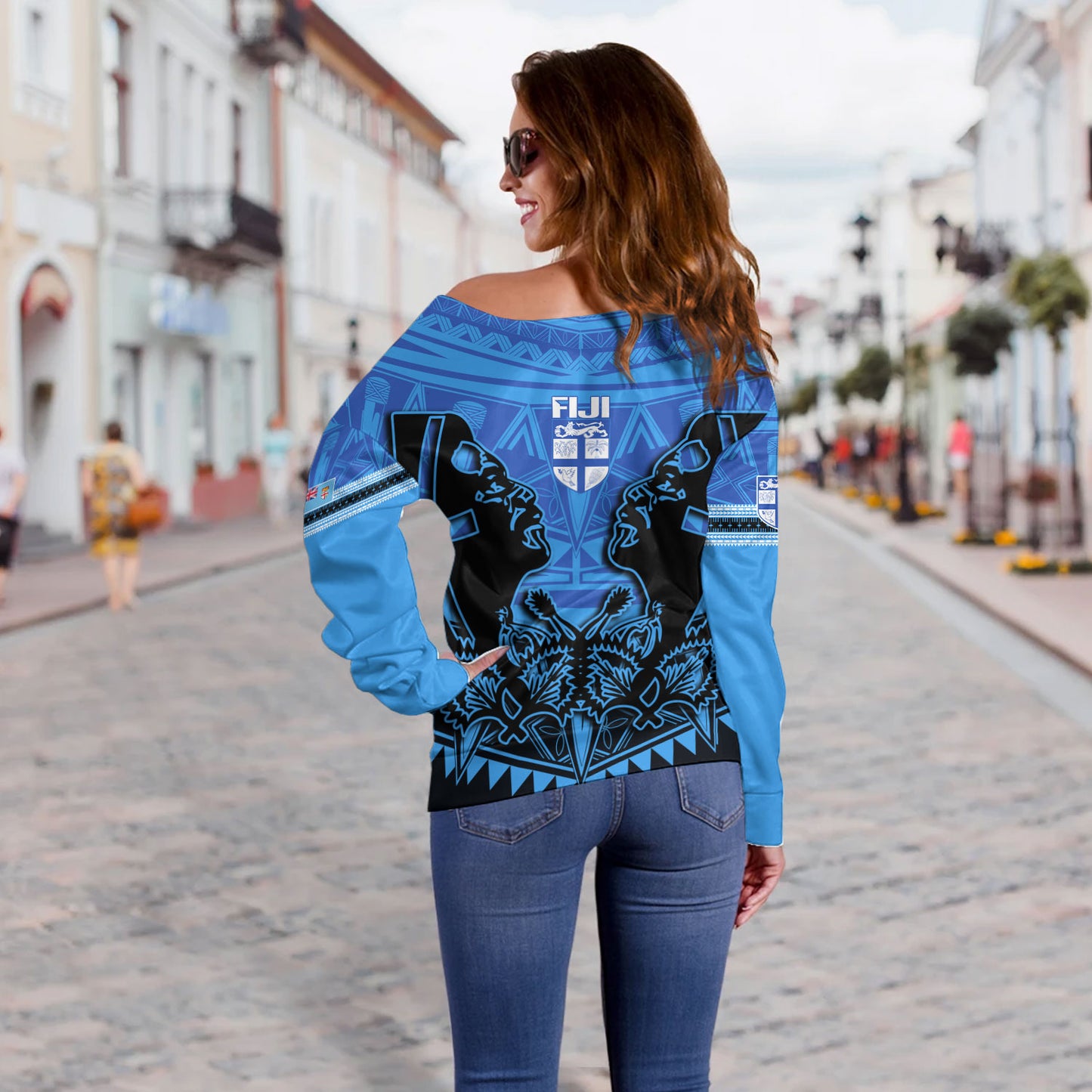 Fiji Off Shoulder Sweatshirt Fiji Bati Masi Tapa Style