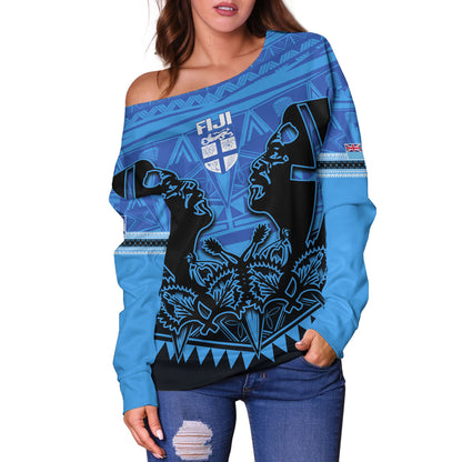 Fiji Off Shoulder Sweatshirt Fiji Bati Masi Tapa Style