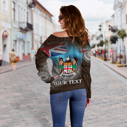 Fiji Off Shoulder Sweatshirt Custom Fiji Islanders Tapa Masi Design