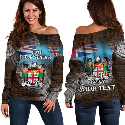 Fiji Off Shoulder Sweatshirt Custom Fiji Islanders Tapa Masi Design