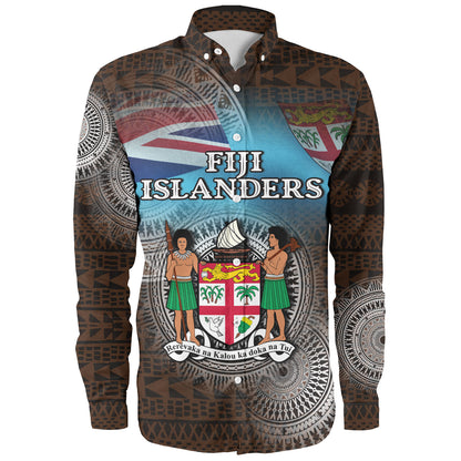 Fiji Long Sleeve Shirt Custom Fiji Islanders Tapa Masi Design