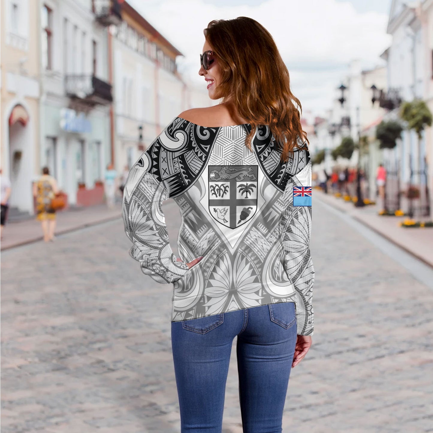Fiji Off Shoulder Sweatshirt Fiji My Island Home Tribal Patterns
