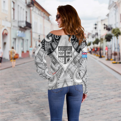 Fiji Off Shoulder Sweatshirt Fiji My Island Home Tribal Patterns
