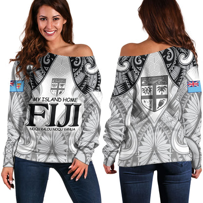 Fiji Off Shoulder Sweatshirt Fiji My Island Home Tribal Patterns