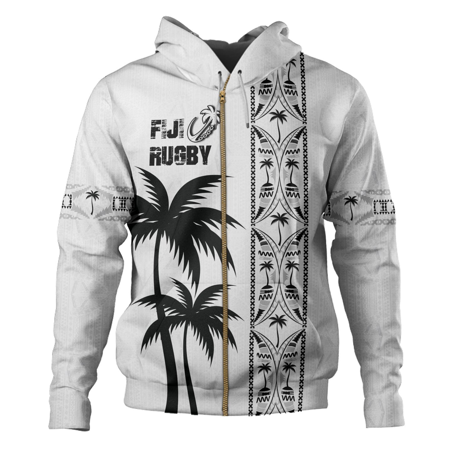 Fiji Hoodie Fiji Rugby Tapa Palms Tree Designs