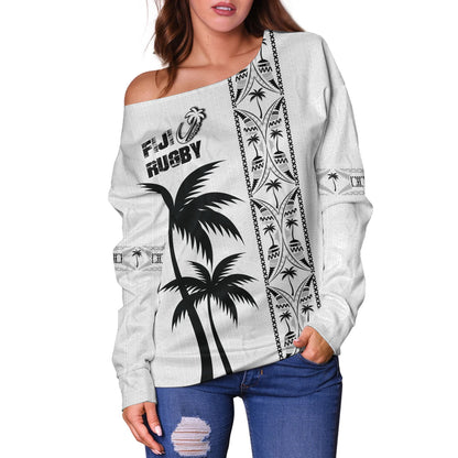 Fiji Off Shoulder Sweatshirt Fiji Rugby Tapa Palms Tree Designs