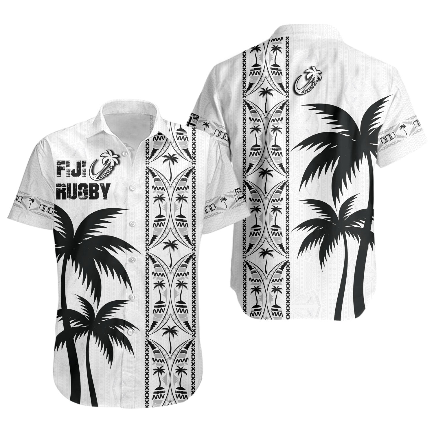 Fiji Short Sleeve Shirt Fiji Rugby Tapa Palms Tree Designs