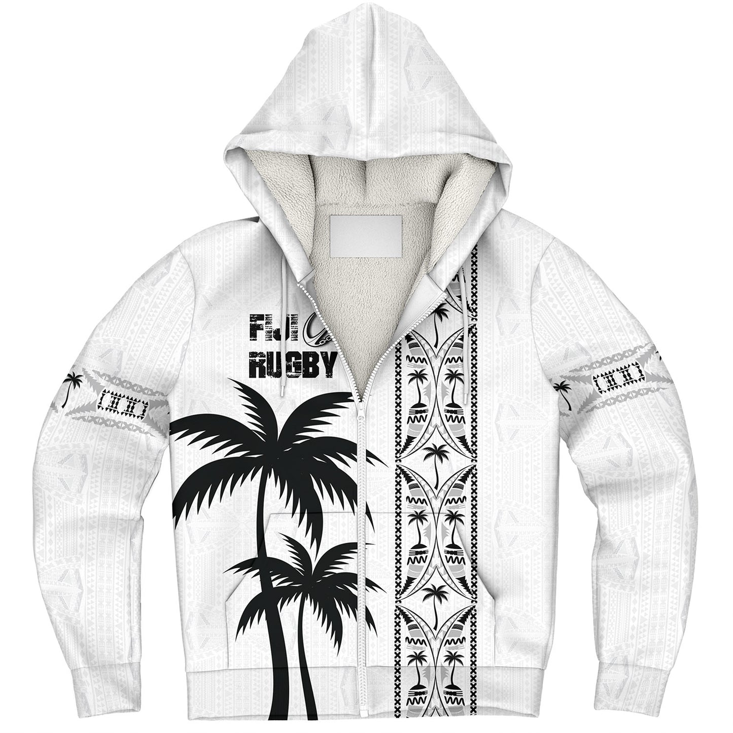 Fiji Sherpa Hoodie Fiji Rugby Tapa Palms Tree Designs
