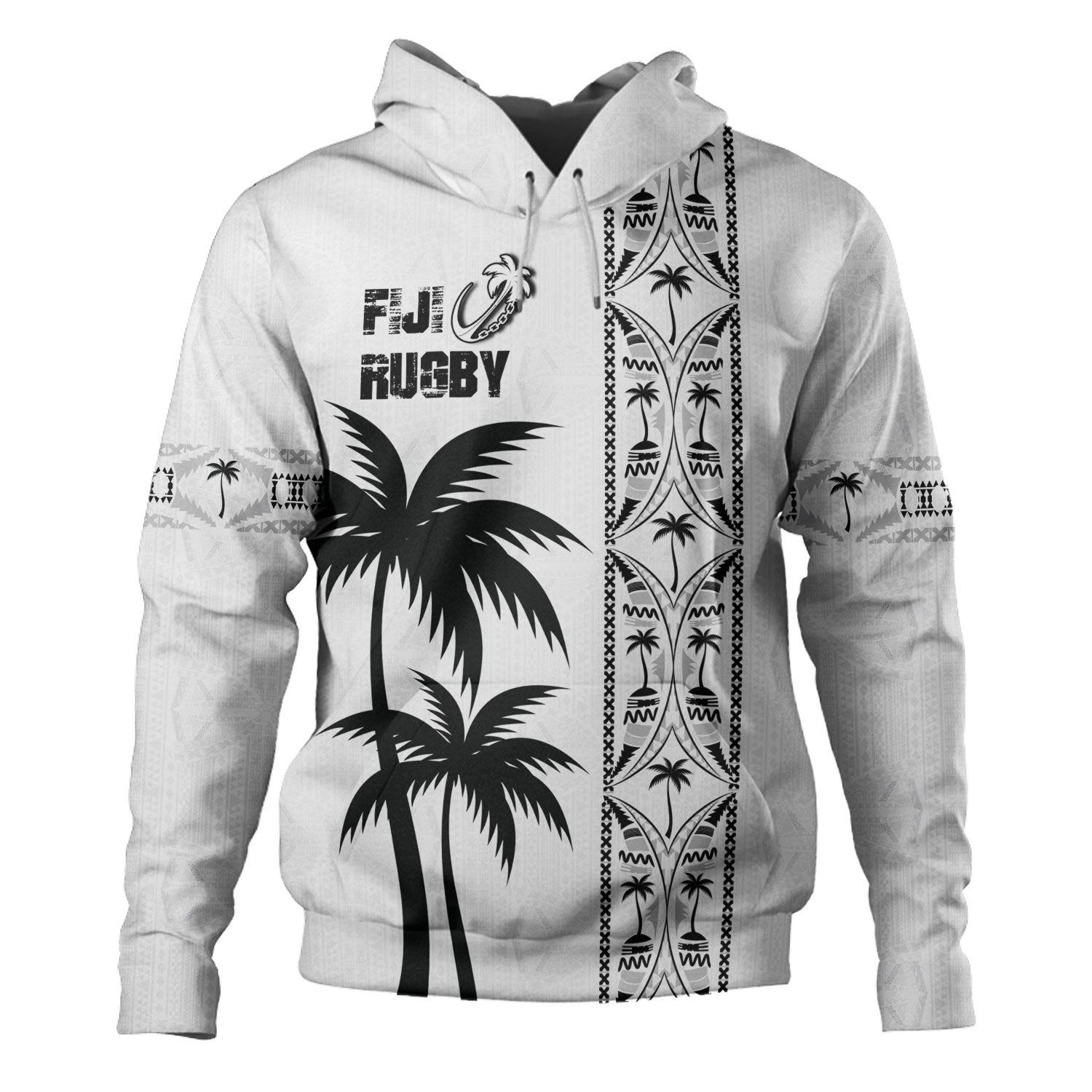 Fiji Hoodie Fiji Rugby Tapa Palms Tree Designs
