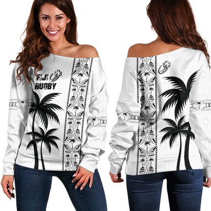Fiji Off Shoulder Sweatshirt Fiji Rugby Tapa Palms Tree Designs
