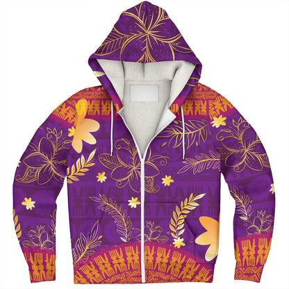 Fiji Sherpa Hoodie Fiji Tapa Tropical Plumeria Flowers Bouquet