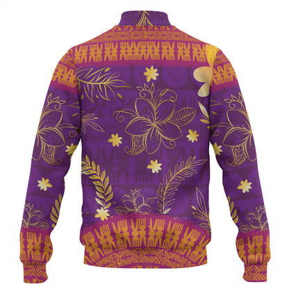 Fiji Baseball Jacket Fiji Tapa Tropical Plumeria Flowers Bouquet