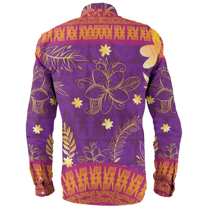 Fiji Long Sleeve Shirt Fiji Tapa Tropical Plumeria Flowers Bouquet