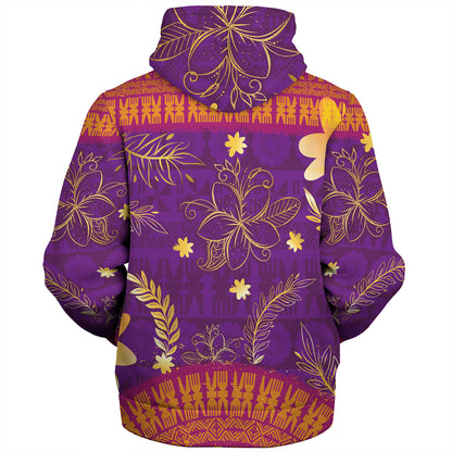 Fiji Sherpa Hoodie Fiji Tapa Tropical Plumeria Flowers Bouquet