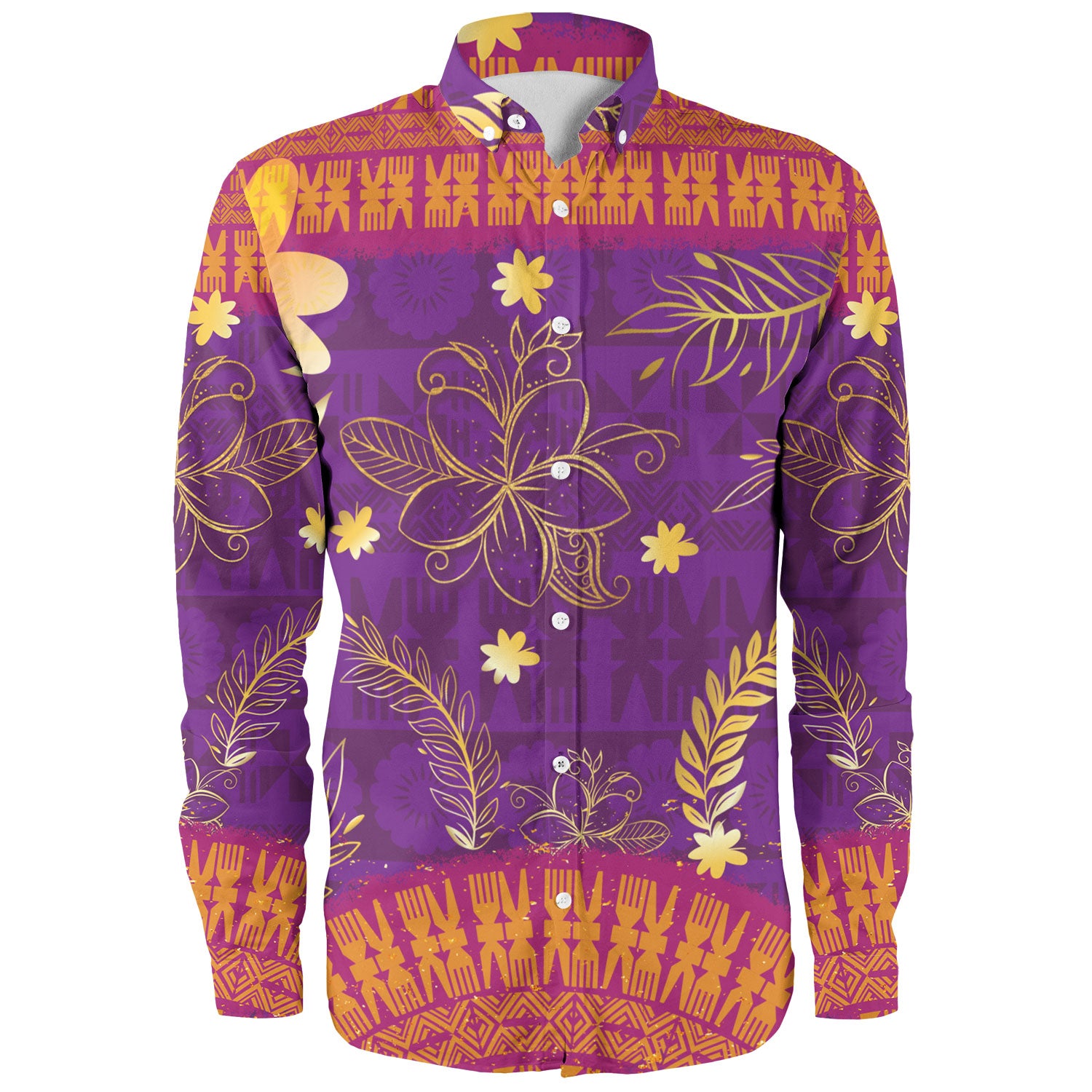 Fiji Long Sleeve Shirt Fiji Tapa Tropical Plumeria Flowers Bouquet