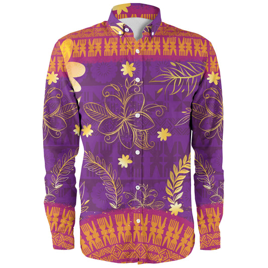 Fiji Long Sleeve Shirt Fiji Tapa Tropical Plumeria Flowers Bouquet