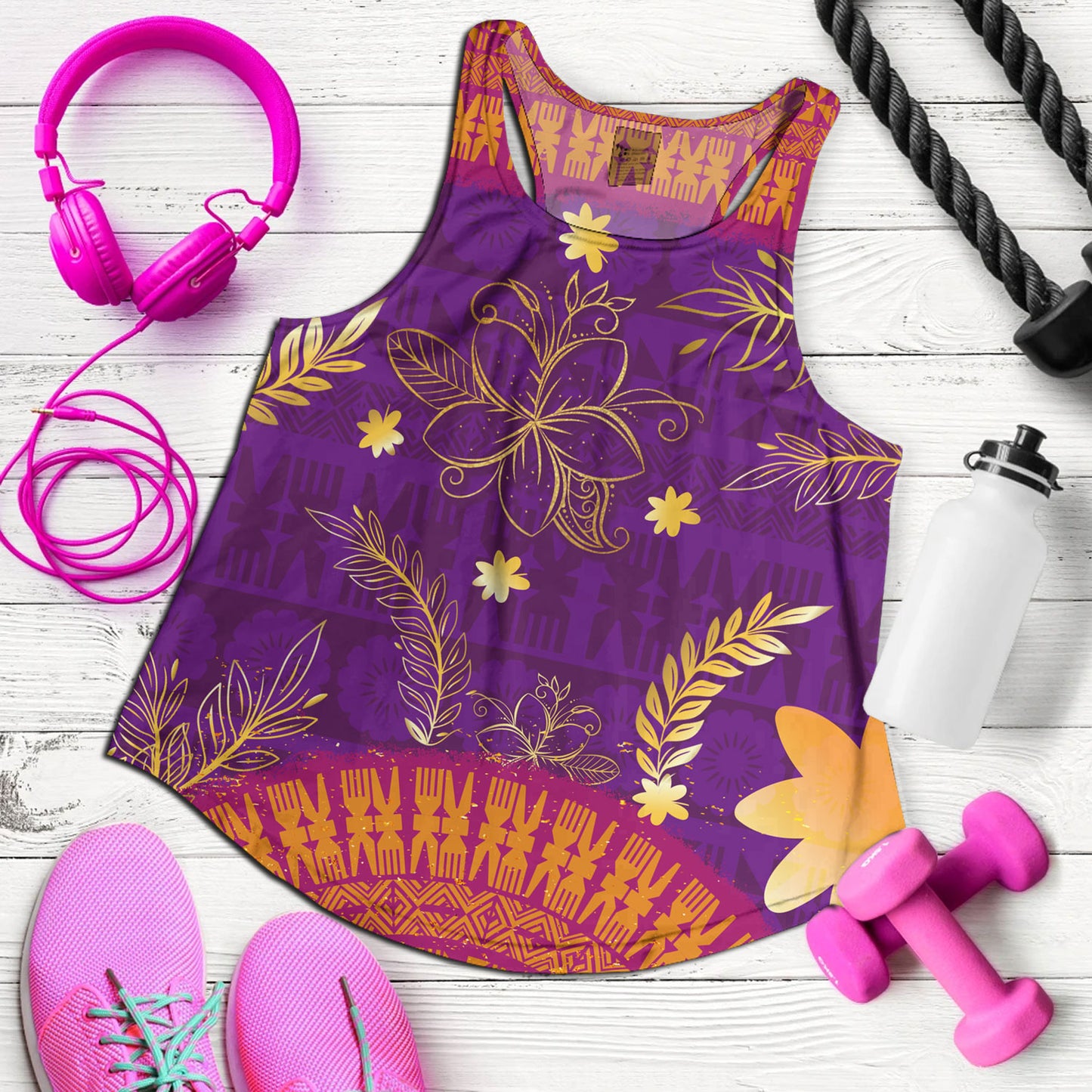 Fiji Women Tank Fiji Tapa Tropical Plumeria Flowers Bouquet
