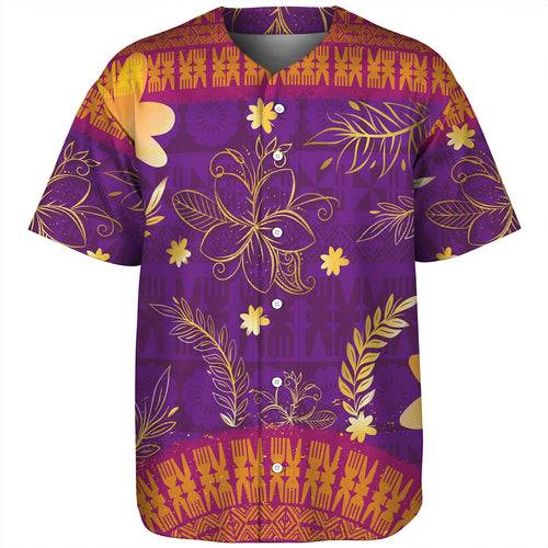 Fiji Baseball Shirt Fiji Tapa Tropical Plumeria Flowers Bouquet
