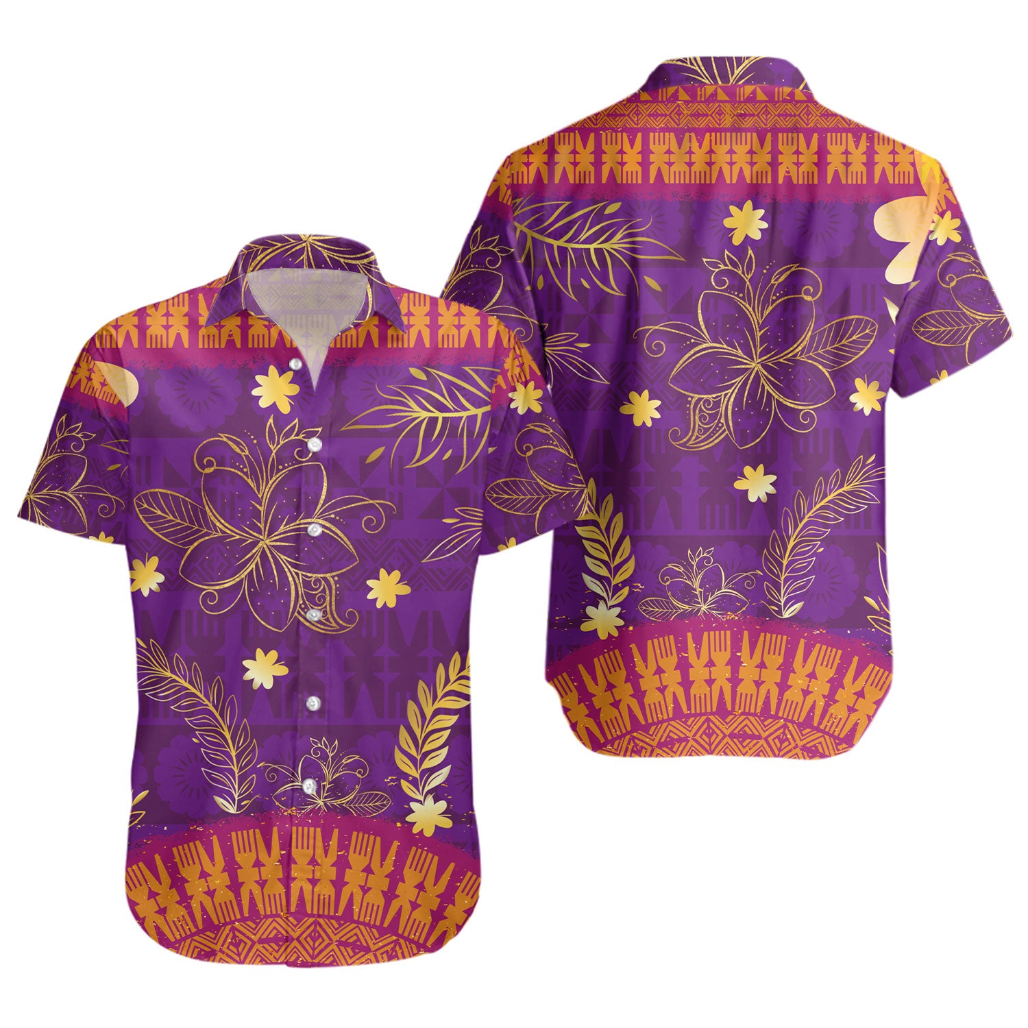 Fiji Short Sleeve Shirt Fiji Tapa Tropical Plumeria Flowers Bouquet
