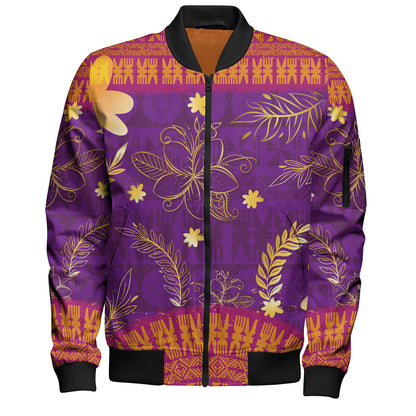 Fiji Bomber Jacket Fiji Tapa Tropical Plumeria Flowers Bouquet