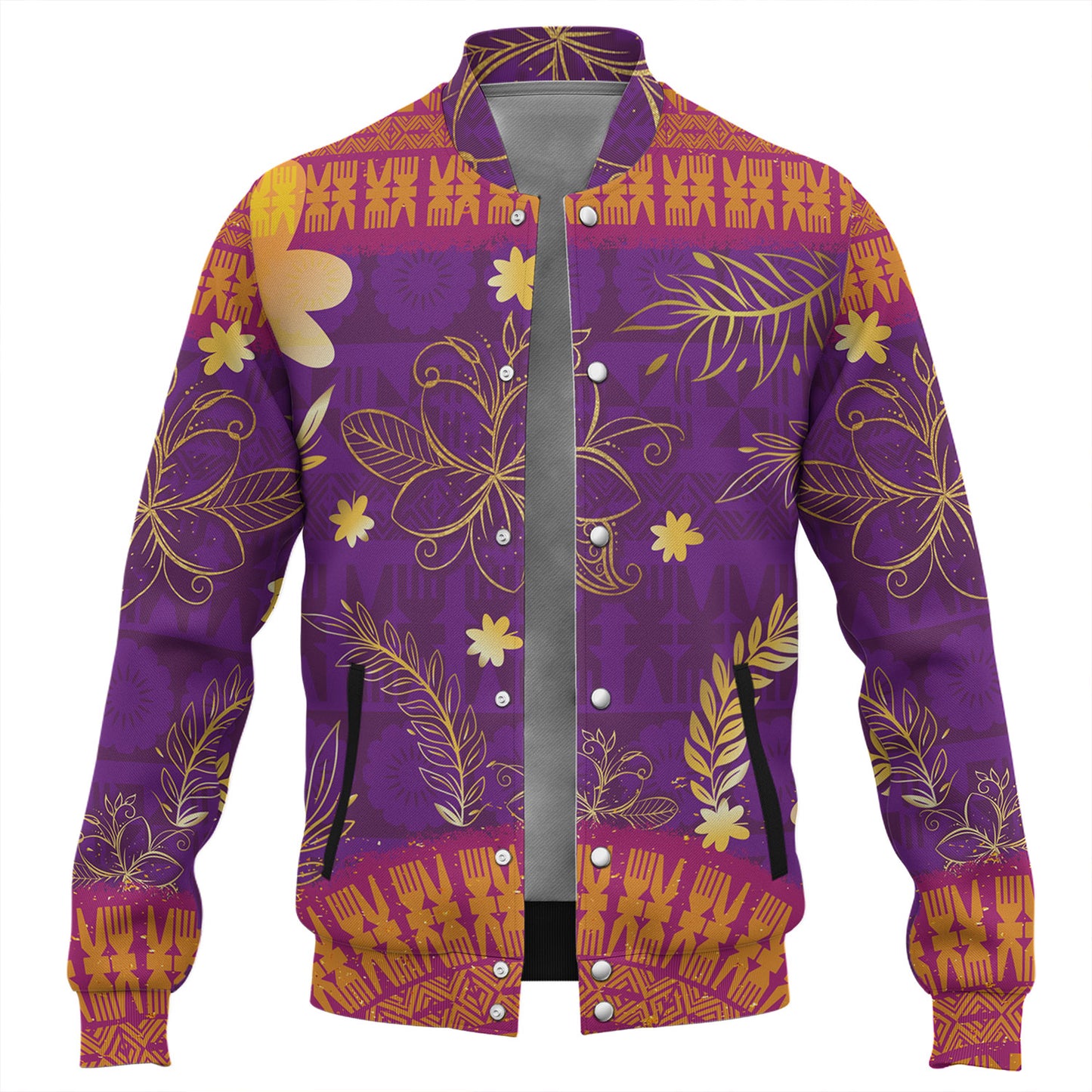 Fiji Baseball Jacket Fiji Tapa Tropical Plumeria Flowers Bouquet